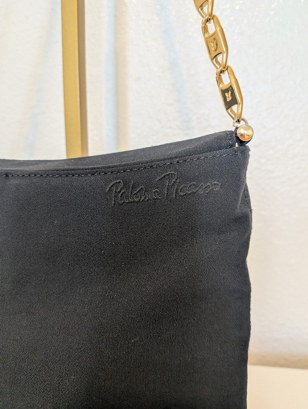 Poloma Picasso Black Long Drop Gold Chain Shoulder Bag Euc - Picture 6 of 10